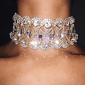 billige Halskjeder-Choker Halskjede Rhinstein Chrome Rhinstener Dame Elegant Årgang Mote geometriske Geometrisk Form Rektangulær Halskjeder Til Bryllup Fest jubileum