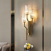 baratos Candeeiros de Parede de interior-Luzes de parede internas LED Luz de 3 cores 28 cm Arandela de parede de cristal de luxo moderna com 3 luzes E14 lâmpada noturna de cabeceira de metal para quarto banheiro sala de estar corredor
