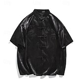 economico camicia da uomo con bottoni-Per uomo Camicia Camicia con colletto cinese Camicia con colletto alla coreana Camicia Estiva Camicia casual Camicia con Bottoni Nero Bianco Manica Corta Semplice Collo alla coreana Vacanza Ferie