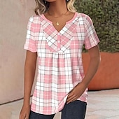 voordelige Stripe &amp; Geometrische t-shirt-Dames Zomer tops Geklede topjes Modieus Stijlvol Korte mouw V-hals Normale tops Vakantie Uitgaan Blozend Roze Grijs Zomer