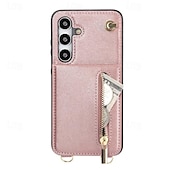 cheap Samsung Cases-Phone Case For Samsung Galaxy S24 S23 S22 S21 S20 Ultra Plus FE S25 Ultra Back Cover Wallet Case Zipper with Lanyard Kickstand Retro TPU PU Leather