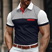 baratos Polo Clássico Masculino-Homens Camiseta Polo Camisa de golfe Casual Feriado gola pólo com nervuras Manga Curta Moda Básico Bloco de cor Riscas Clássico Verão Normal Branco Amarelo Vinho Azul Marinho Azul Céu Camiseta Polo