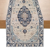 cheap Tablecloth-Bohemian Style Table Runner, Linen, Vintage Geometric Flower Print, Home Coffee Table, Dinner Table Decoration, Tablecloth