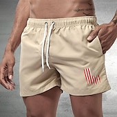 baratos shorts de natação masculinos-Homens Bermuda de Surf Shorts de Natação Calção Justo de Natação Com Cordão com forro de malha Cintura elástica Bandeiras Conforto Secagem Rápida Curto Feriado Praia Final de semana Moda Casual Preto