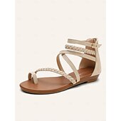 halpa Naiset-Naisten boho-rannekkeiset litteät sandaalit, joissa on punottu muotoilu – mukavat ja tyylikkäät avokärkiset kengät kesä-, ranta- ja vapaa-aikaan