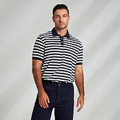 preiswerte Herren Elite Polo-Herren Polo Strick-Polopullover Geschäft Lässig Revers Kurzarm Modern Formell Gestreift Horizontale Streifen Knöpfe Sommer Marineblau Polo
