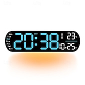 economico Luci decorative-Luce notturna a LED da 1 pz 8 colori, orologio multifunzione con display a LED corto con temperatura settimanale e calendario, telecomando Orologio da parete digitale intelligente 12/24 ore con luce d&#039;atmosfera 1 regolazione del colore