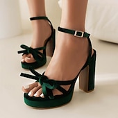 abordables Occasionnel-sandales à talons hauts en velours rouge pour femmes – chaussures de soirée élégantes avec bride à la cheville et nœud pour soirée, mariage et occasions spéciales