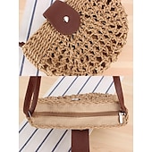 billiga Crossbodyväskor-Dam Crossbody-väska Halmpåse Halvrund väska Sugrör Helgdag Strand Resor Spänne Justerbara Stor kapacitet Ensfärgat Mörkbrun benvitt
