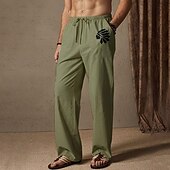 economico Casa-Per uomo Pantaloni estivi Vita elastica Pop art Comfort Lunghezza intera Esterno Abbigliamento di strada Festività Hawaiano Nero Bianco Media elasticità