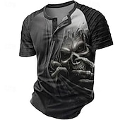 お買い得  ゴースト＆スカル-男性用 暗い Tシャツ 半袖 3Dプリント レトリ／ヴィンテージ ゴシック パーティー ストリート 夏 春 ブラック グレー ヘンリーカラー ヘンリーTシャツ