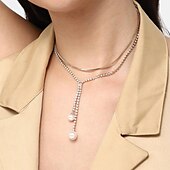 abordables Colliers-Collier Pendentif Perle Strass Femme Elégant simple Franges Mariage En forme de Y Colliers Tendance Pour Mariage Soirée
