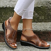 cheap Comfort Sandals-Women&#039;s Sandals Wedge Sandals Platform Sandals Open Toe Summer Beach Vacation Magic Tape Brown Black White