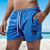 お買い得  男性用水泳パンツ-男性用 ボードショーツ スイムショーツ スイムトランク ドローストリング メッシュ裏地付き 弾性ウエスト ココナッツの木 履き心地よい 速乾性 ショート 祝日 ビーチ 週末 ファッション カジュアル ブラック ホワイト マイクロエラスティック