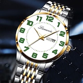 ieftine Ceasuri Quartz-Ceas de afaceri bărbați din oțel inoxidabil nou cu cadran mare luminos calendar afișaj săptămânal ceas de modă casual quartz de lux versatil pentru sportivi
