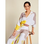  Női Blúz Kontraszt szín Alkalmi / Napi Hétvége Puffos Sárga Csomó eleje Háromnegyedes Alkalmi Napi Térfogatcsökkenés Tavasz & Ősz