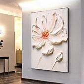 preiswerte Blumen-/Botanische Gemälde-handgemaltes weißes rosa Blumenölgemälde auf Leinwand handgemachtes 3D-Texturblumengemälde abstrakte rosa Blumenkunst individuelles Gemälde für Wohnzimmer-Schlafzimmer-Wanddekor