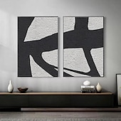 voordelige Abstracte schilderijen-zwart-wit olieverfschilderij handgemaakte wabi sabi abstracte olieverfschilderij wandkunst kunstwerk muurschildering moderne abstracte olieverfschilderij geometrische wandkunst schilderij voor