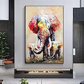 billiga Abstrakta målningar-handmålad impressionistisk elefant oljemålning på duk- samtida flerfärgad safari djur oljemålning fin konst vilka lysande färger elefant målning för sovrum kontor väggdekoration