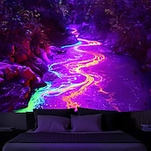 cheap Blacklight Tapestries-Blacklight Tapestry UV Reactive Glow in the Dark Glow Party Neon Light Tower Nature Psychedelic Trippy Misty Hanging Tapestry Wall Art Mural for Living Room Bedroom