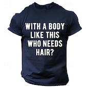  Men's Funny T-Shirt: 'With A Body Like This Who Needs Hair?' Graphic Tee | Short Sleeve Gym Workout Bald Humor