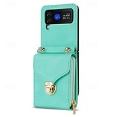 baratos Capa Samsung-telefone Capinha Para Samsung Galaxy Z Virar 6 Z Flip 5 Z Flip 4 Z Flip 3 Capa traseira Capa articulada Zíper com cordão Slot para cartão Retro PC Couro PU