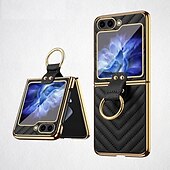 お買い得  サムスン用ケース-電話 ケース 用途 サムスンのギャラクシー Z Flip 5 Z Flip 4 Z Flip 3 バックカバー とスクリーンプロテクター リングバックル 耐衝撃 レトロ風 TPU メタル PUレザー