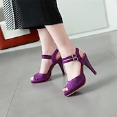 abordables Sandales de Robe-Femme Sandales Rétro du quotidien Découper Boucle Talon Aiguille Bout ouvert Elégant Rétro Vintage Daim Boucle Noir Rouge Violet