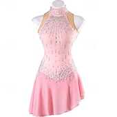 preiswerte Eiskunstlaufkleider-Eiskunstlaufkleid Damen Mädchen Eislaufen Kleider Rosa Patchwork Rückenfrei Gitter Spandex Hochelastisch Ausbildung Praxis Professionell Eiskunstlaufkleidung Klassisch Kristalle Langarm Eislaufen