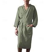 economico Vestaglie-Per uomo Pigiami Accappatoio Liscio Di tendenza Moda Classico Interni Giornaliero Da letto Cotone Comfort Morbido A V Manica lunga Cintura inclusa Estate Primavera Verde