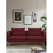 baratos Cobertura de Sofa-Capa de Sofá 3 Lugares Cor Sólida com Almofadas Revestidas em Algodão 100% com Braços
