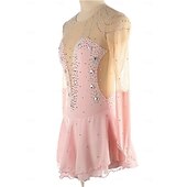 billige Figur skating kjoler-Kjole til kunstløp Dame Jente Skøyteløp Kjoler Rosa Lapper Tommelhull Netting Spandex Elastisk Trening Profesjonell Konkurranse Skøyteklær Hold Varm Krystall / Rhinstein Langermet Skøyting Kunstløp