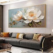 preiswerte Blumen-/Botanische Gemälde-handgemaltes weißes rosa Blumenölgemälde auf Leinwand handgemachtes 3D-Texturblumengemälde abstrakte rosa Blumenkunst individuelles Gemälde für Wohnzimmer-Schlafzimmer-Wanddekor