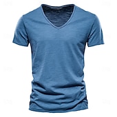cheap Cotton Linen T-shirts-Men&#039;s T Shirt Moisture Wicking Shirts Short Sleeve V Neck Plain Sports Basic Casual Casual Light Blue Black White Top Tee for Men