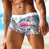 billiga Djur &amp; Fåglar-Herr Löv Flamingo Växter Badshorts Boardshorts Boxershorts Medium Midja Mode Designer Surfing Helgdag Strand Ficka Snörning Elastisk midja Designer Kläder