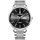 cheap Quartz Watches-POEDAGAR Men Quartz Watch Minimalist Large Dial Fashion Business Luminous Calendar Date Week Waterproof Steel Watch