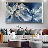 preiswerte Ölgemälde-handgemachtes abstraktes Blüten Ölgemälde auf Leinwand groß original strukturiert blau weiß Blume Wand kunst individuell modern Zuhause Wohnzimmer Dekor Geschenk kein Rahmen