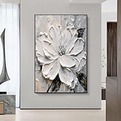 preiswerte Blumen-/Botanische Gemälde-handgemaltes weißes rosa Blumenölgemälde auf Leinwand handgemachtes 3D-Texturblumengemälde abstrakte rosa Blumenkunst individuelles Gemälde für Wohnzimmer-Schlafzimmer-Wanddekor