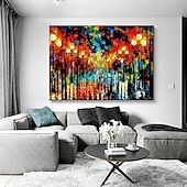 cheap Landscape Paintings-Handmade Tree Wall Art Colorful Forest Painting handmade Canvas Colorful Trees Forest Canvas painting  A Date With The Rain Canvas painting Huge Canvas Home Decor Autumn Canvas