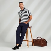 preiswerte Herren Elite Polo-Herren Polo Strick-Polopullover Geschäft Lässig Revers Kurzarm Modern Formell Gestreift Horizontale Streifen Knöpfe Sommer Marineblau Polo