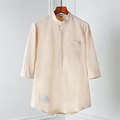 economico Casual da lavoro-Per uomo Camicia camicia di lino Camicia con colletto cinese Camicia con colletto alla coreana Camicia popover Maglietta informale Liscio Da mare Hawaiano Nero Bianco Beige Azzurro Manica a 3/4 A