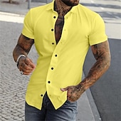 abordables camisa con botones para hombre-Hombre Camisa Camisa de verano Abotonar la camisa gris azul Negro Blanco Amarillo Rosa Manga Corta Letra Cuello Vuelto Calle Casual Abotonar Ropa Mezcla de Algodón Moda Casual Cómodo