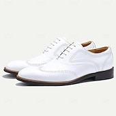 cheap Classic Dress Shoes-Stylish Men&#039;s White Dress Derby Shoes with Brogue Detailing - Ideal for Formal and Business Wear