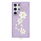 baratos Capa Samsung-telefone Capinha Para Samsung Galaxy S24 Ultra Plus S23 Ultra Plus S22 Plus Ultra A55 A35 A25 A15 5G A54 A34 A14 S25 Ultra Capa traseira Com Suporte Magnética com cordão Retro flor floral TPU Couro PU