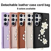 baratos Capa Samsung-telefone Capinha Para Samsung Galaxy S24 Ultra Plus S23 Ultra Plus S22 Plus Ultra A55 A35 A25 A15 5G A54 A34 A14 S25 Ultra Capa traseira Com Suporte Magnética com cordão Retro flor floral TPU Couro PU