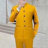 voordelige Heren Klassieke Blazers-Voor heren Blazer liiketoiminta Cocktailparty Bruiloft Modieus Casual Lente &amp; Herfst Polyester Effen nappi Zak Comfortabel Enkele rij knopen Blazer Zwart Wit Geel Rood