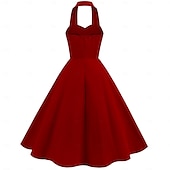 cheap Dresses-Retro Vintage 1950s Vacation Dress Midi Dress Swing Dress Flare Dress Halterneck Solid Color Women&#039;s Masquerade Casual Daily Bachelorette Party Adults&#039; Dress Homecoming Dresses