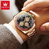 billige Kvartsklokker-OLEVS Herre Kvarts klokker Kreativ Mote Armbåndsur Selvlysende Kalender Kronograf VANNTETT Stål Klokke