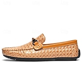 cheap Men&#039;s Slip-ons &amp; Loafers-Men&#039;s Woven Leather Loafers - Stylish Buckle Slip-On Dress Shoes for Formal and Casual Occasions
