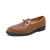 levne Poloformální-pánské hnědé mokasíny z umělého semiše s krokodýlím vzorem a mašlí – stylové slip-on boty pro formální i neformální příležitosti